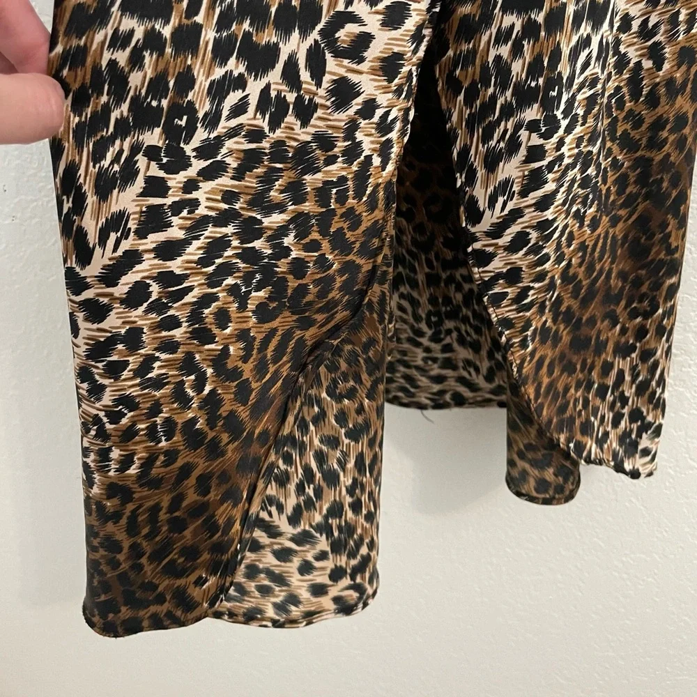 90’s Midi Leopard Animal Print Polyester Slip with velvet rose, size M